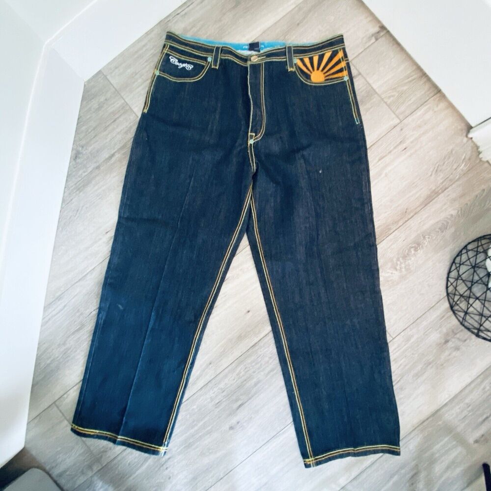 Vintage Y2k Coogi Pocket Embroidered Denim Jeans Sunshine Bird Baggy 42x34 Skate - Picture 4 of 11